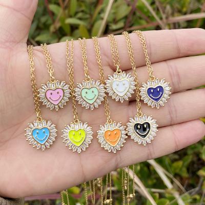 China 2022 New Punk Styles 18K Gold Plated Diamond Colors Enamel Small Heart Necklace for sale