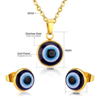 China CLASSIC 2022 Summer Hot Sale 18k Gold Stainless Steel Evil Eye Charm Necklace Pendants Evil Eye Earrings Set for sale