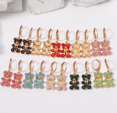 China INS CLASSIC Fashion Stylish Cute Colorful Zircon Stone Bear Earrings Women for sale