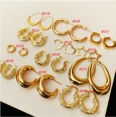 China CLASSIC 18k 14k Big Chunky Open Chunky Gold Plated Hoop Earrings For Women for sale