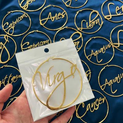 China CLASSIC Tarnish Free 18k Gold Plated Stainless Steel Cursive Horoscope 12 Zodiac Sign Circle Earrings for sale