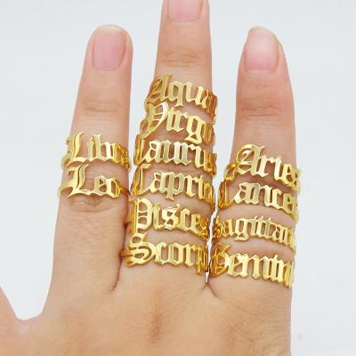 China CLASSIC Tarnish Free Horoscope Jewelry 14k Gold Plated Adjustable Stainless Steel Zodiac Sign Rings for sale