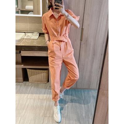 China QUICK DRY European Women Jeans Overalls Factory One Piece High Waist Pants Slim Fit Summer Colored Cargo Denim Overalls for sale