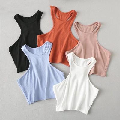 China Women's Ins Summer Top Vest Rib Knit Tank Tops Wholesale Logo Ladies Sexy Strap Bodycon Custom Muscle Fashionable Hot High Quality Breathable Crop Top for sale