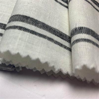 China Viable Cotton Fabrics 15LC*15LC Black Stripe Linen Fabric 100 White Linen Fabric for sale