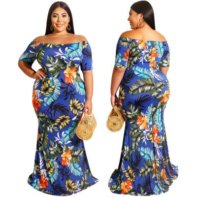 China Fashion Breathable Plus Size Women Printing Style Off The Shoulder Bodycon Dress Women Clothing Plus Size Dress for sale