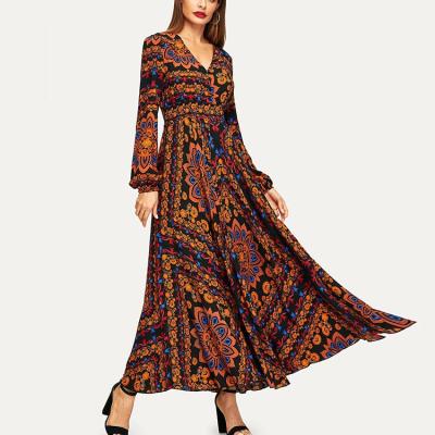 China Breathable Maxi Dress Long Sleeve Floral Boho Women Summer Dress Women's Long Sleeve Breathable Hot Sale Dress For Women for sale