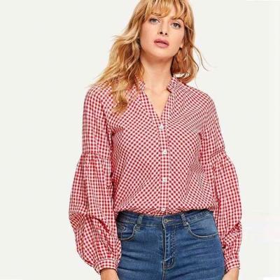 China OEM QUICK DRY fashion hot sale Autumn Women Red Lantern Sleeve shirt plus size casual dress xxxxl plaid T-shirt for sale