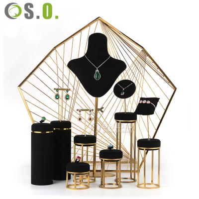 China Custom Jewelry Disply Shero Jewelry Displays Set Black Metal Jewelry Display Organizer Ring Pendant Necklace Jewelry Display Holder Set for sale