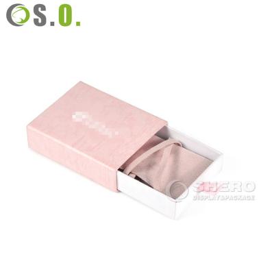 China Luxury Jewelry Packaging Logo Pink Drawer Jewelry Paper Boxes and Pocket Suede Custom Jewelry Box for sale