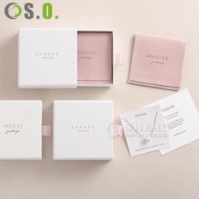 China Luxury Jewelry Packaging Logo Pink Drawer Jewelry Paper Boxes and Pocket Suede Custom Jewelry Box for sale