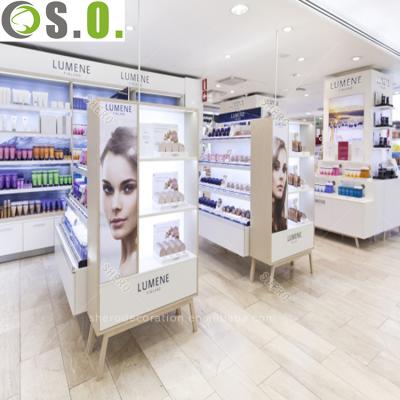 China Cosmetic shop design cosmetic store design with wall cabinet and display rack for sale