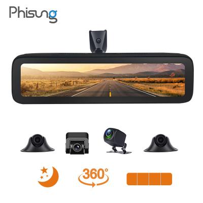 China 12inch Touch Screen T66 12in 4 G-Sensor Cams Mirror Car DVR Night Vision HD1080P Parking Record Black Box Monitor 360 Degree View 256G SD Map for sale