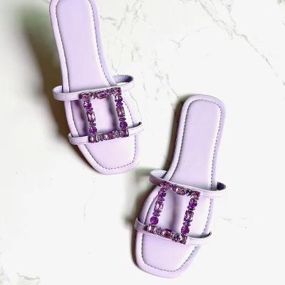 China Fashion Trend Rhinestone Adjust Buckle Outdoor Non-slip Flat Women's Summer Flat Slippers Sandals Slippers for sale