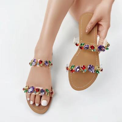 China Fashion Trend Sandals Beach Bohemian Slippers New Summer Colorful Flat Rhinestones Use Flat Women's Slippers Outdoors for sale