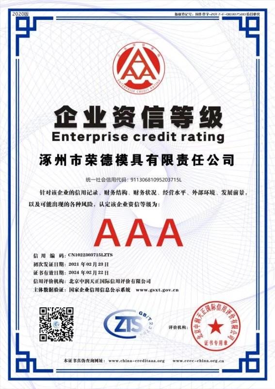 Enterprise credit rating - Zhuozhou Rongde Mould Co., Ltd