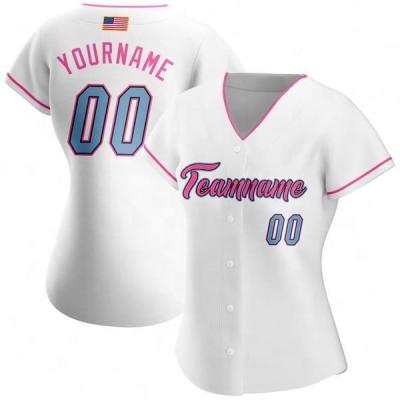 China Cutie Clean Authentic Baseball Quilted Jersey Breathable Custom Light Blue White Pink for sale