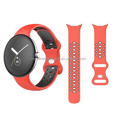 China Breathable Water Resistant Dual Color Silicone Sports Band Strap Watch Band Strap Replacement For Google Pixel Watch for sale