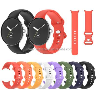 China Water Resistant Dual Sport Soft Silicone Buckle Strap Wristband Replacement For Google Pixel Watch Pure Color Silicone Watch Band for sale