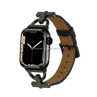 China For Apple Watch Bands Straps Metal D-Ring Leather Watch Band Strap For Apple iwatch Band Leather Apple Watch 7 Se 6 5 4 for sale