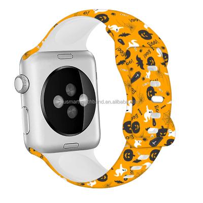 China Halloween Copy For Christmas Popular Waterproof Soft Silicone Apple Watch Bands Factory New Halloween Print Apple Watch Band for sale