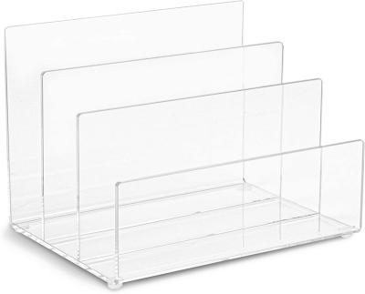 China Durable clear acrylic file holder with 3 slots and rounded edges magazine document file holder for sale