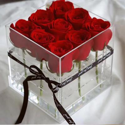 China Best Quality Simple Hot Low Price Morden Rectangle Acrylic Flowers Box Clear Acrylic Flower Box With Lid for sale