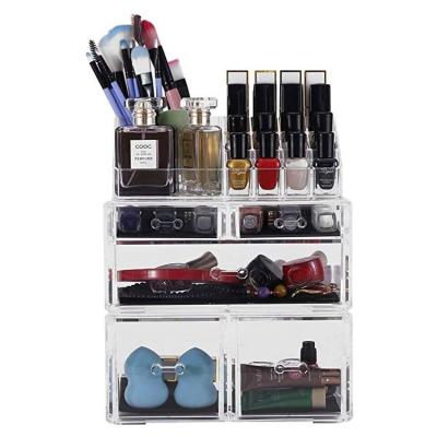 China Good Quality Durable Rectangular Popular Makeup Organizer 3 Drawer Lucite Acrylic Makeup Storage Case for sale