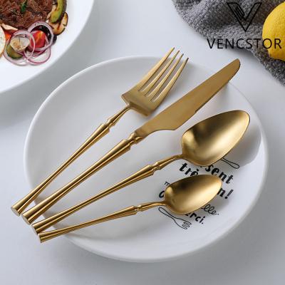 China Hotel 18/10 Gold Plated Flatware Fork Knife Fork Spoon Stainless Steel Cutlery 24PCS Sustainable Luxury Wedding Set for sale