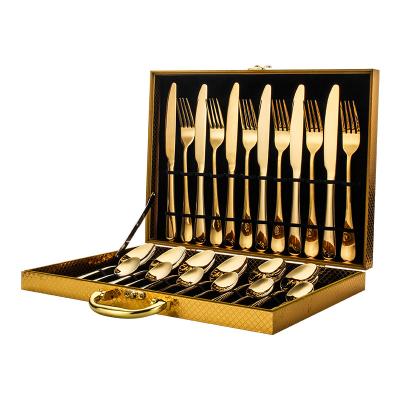 China Sustainable Amazon Plated Titanium Gold PVD Flatware Fork Spoon Knife Stainless Steel Cutlery Set Kichan Set For Wedding for sale