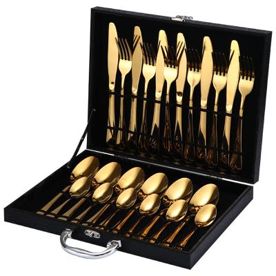 China 24PCS Metal Viable Custom Wholesale Silverware Flatware Stainless Steel Stainless Steel Hotel Cutlery Set In Box for sale