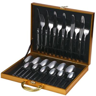 China Matte Black Cutlery Set Spoon Knife Fork Knife Set Disposable Luxury Titanium Bulk Dinnerware Set Manufacturer for sale