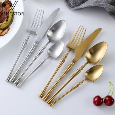 China Support Dishwasher /Easy Cleaning /Rust Prevention Amazon Knife Spoon Fork Set Gold Flatware Set Stainless Steel Cutlery 24PCS Set To Weed Party Gift for sale