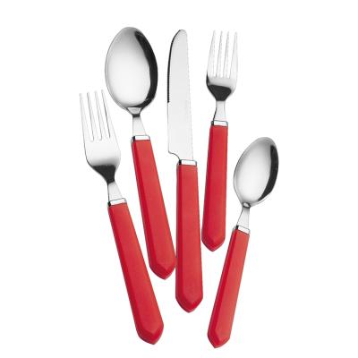 China Durable Red Plastic Flat Handle Stainless Steel Dinnerware for sale