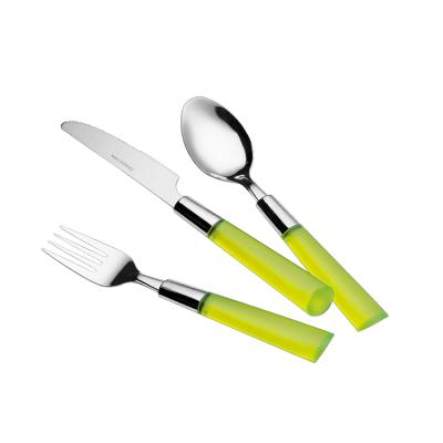 China Durable Plastic Handle Flatware Set / Cutlery Set 24 Pcs Stainless Steel Yellow Kitchen Morden Color Box Luxury Tumble Or Hand Polish for sale