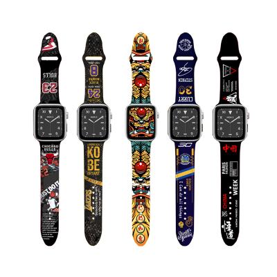 China Breathable 38MM 40MM Designer Luxury Custom Sport Printed Silicone Rubber Watch Band Straps For iWatch Apple Watch Se 6 5 4 for sale