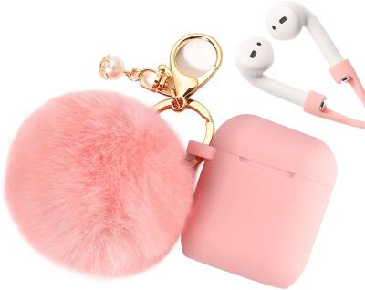 China Furry Girly Cute Pompom Ball keychainsSoft Silicone Earphone Cover for airpods 1&2 pro case case for wife gift for sale