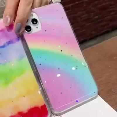 China Designer Cute Colorful Glitter Bling Rainbow Clear TPU Shockproof Phone Case Designer Back Cover For iPhone 11 12 13 pro X max Xs 6 7 8 plus cover for sale