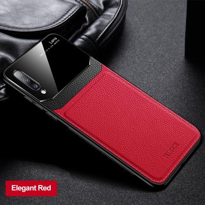 China Fanshion Glass+Leather Simple Tempered Case For Samsung A70, High Quality Leather Cell Phone Case Cover For Samsung A70 for sale