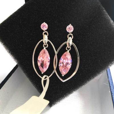 China Fashion Designer Jewelry Custom Cute Trendy Wedding Drop Big Pink Zircon Stud Earrings For Women for sale