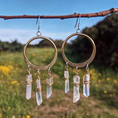 China Women CLASSIC Jewelry Natural Clear Boho Crystal Earrings Round Crystal Drop Earrings Celestial Jewelry Quartz Designers for sale