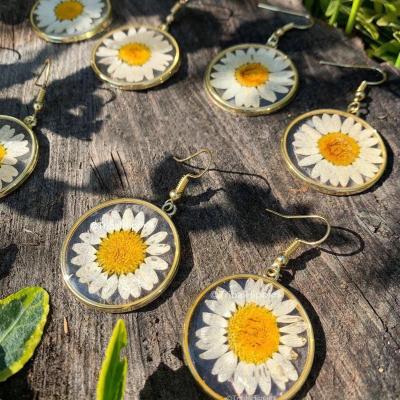 China CLASSIC Fashion Flower Pairs Transparent Dry Elegant Earrings For Women Resin Daisy Drop Earring Bohemian Jewelry Clip On Earrings for sale