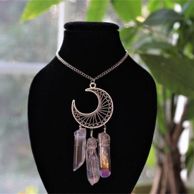 China Silver Color Coral Choker Hexagon Half Moon Necklace Crystal Pendants Semi-Precious Necklace Antique Casual/Sporty Natural Stone for sale