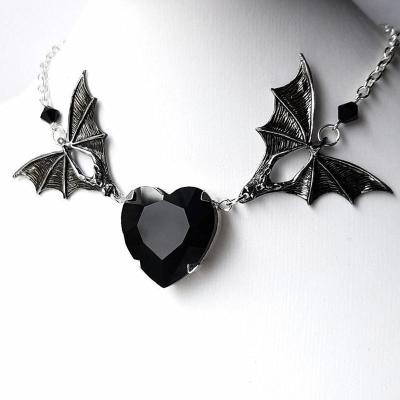 China Red Crystal Black Wings Bat Pendant Jewelry Stainless Steel Long Necklace Antique Gothic Casual/Sporty Alloy Necklace For Women for sale