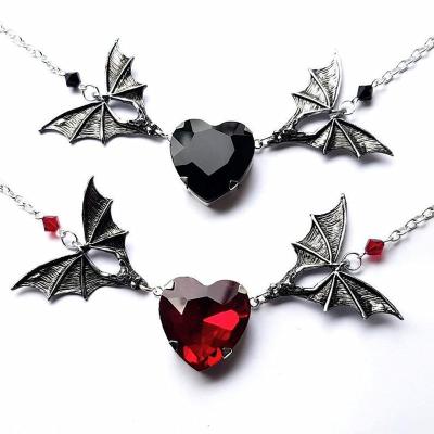 China Casual/Sporty Red Crystal Black Wings Bat Crystal Pendant Necklace for Women Long Jewelry Gothic Antique Accessories Necklaces for sale