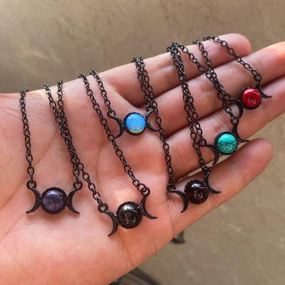 China Casual/Sporty Natural Moonstone Jewelry Pendants Necklaces For Women Men Women Retro Vintage Geometric Shape Stainless Steel Chain Necklace for sale