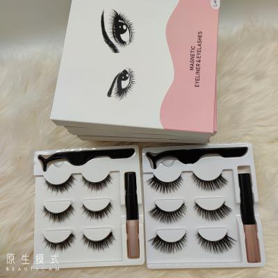 China 2021 Soft Naturals New Style 3 Pairs Magnetic Fake Lashes Private Label Eyelash And Eye Liner Set for sale