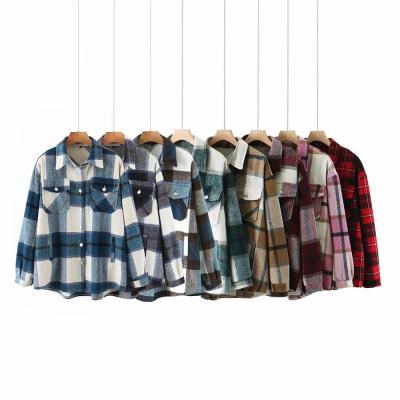 China 16 Viable Design Plaid Colorway Oversized Shirt Coat Pocket Casual Women's Jackets for sale