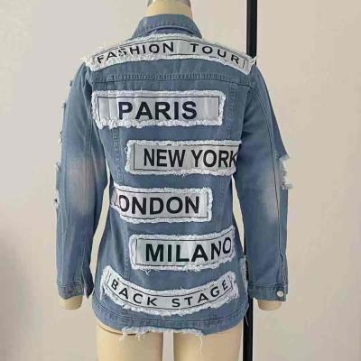 China Amazon fashion sale fashion letter patchwork jeans jacket women hot long sleeve denim coats 2021 streetwear for sale