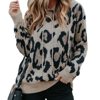 China New autumn and winter sweater casual loose core-spun thick sweater anti-shrink yarn leopard print hoodie sweater for sale